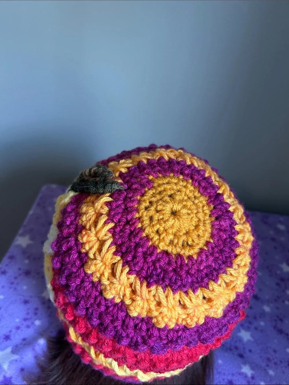 Hand-Crocheted Multicolor Sunflower Beanie - Yellow Accent medium
